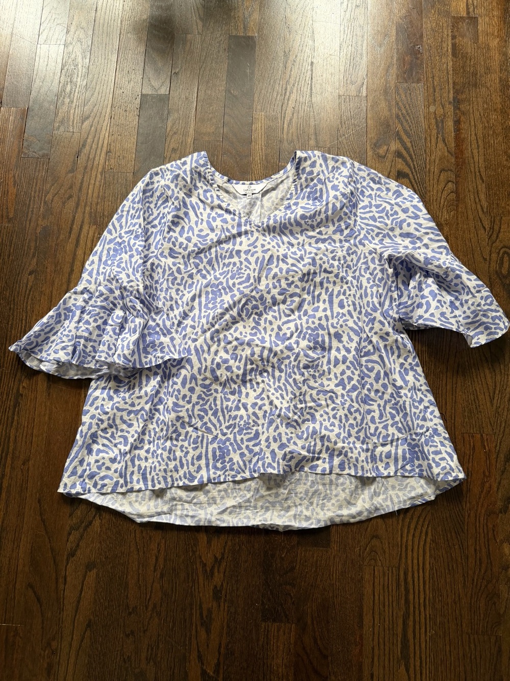 LaRoque Lavender Animal-Print Ruffle Sleeve Blouse